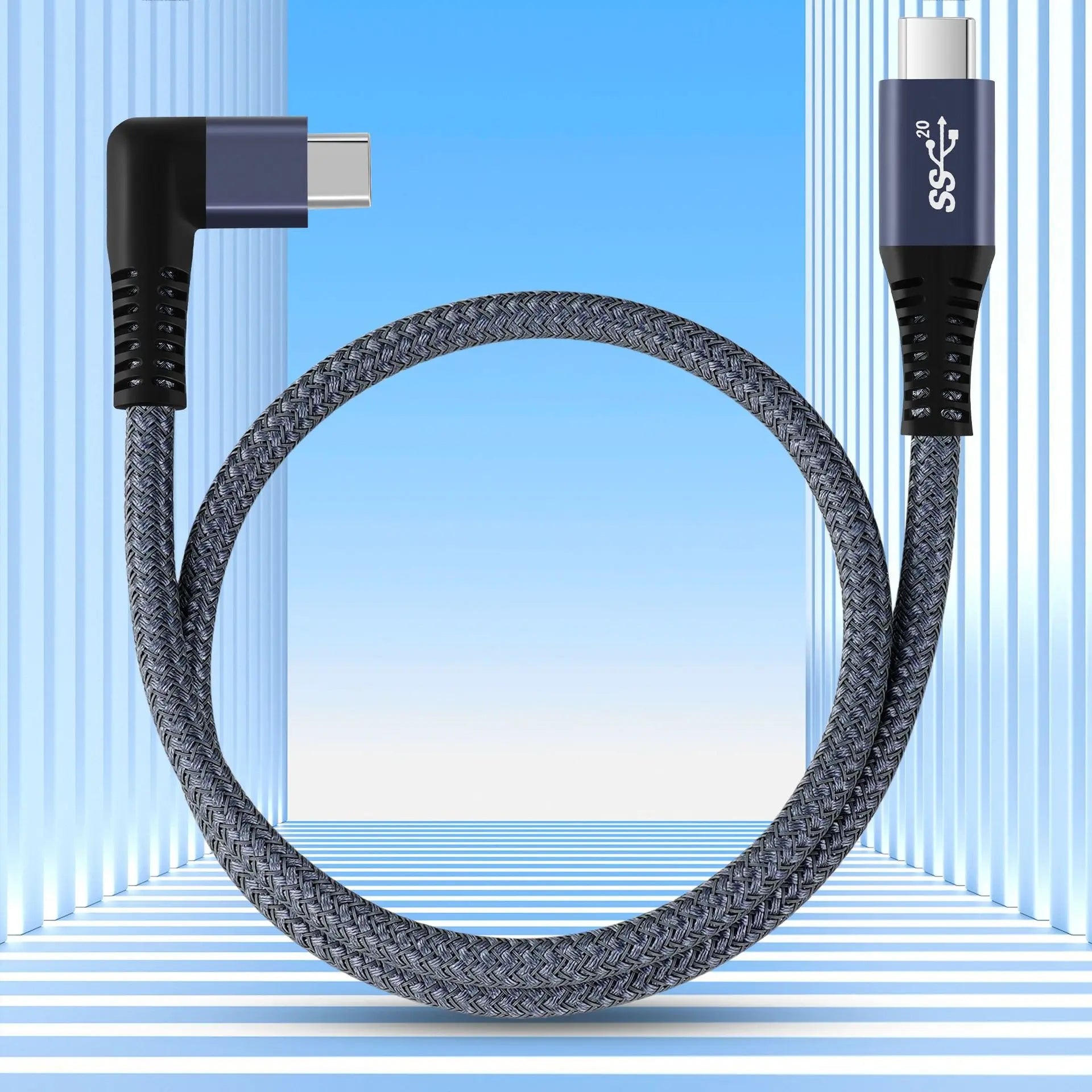 0.5m 100W USB-C to USB-C Braided Cable, Right Angle Type-C Fast Charging Data Cable, 20Gb / s, 4K 60Hz 0.5m 100W USB-C to USB-C Braided Cable, Right Angle Type-C Fast Charging Data Cable, 20Gb / s, 4K 60Hz